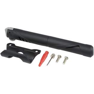 Convenient and lightweight mini bike pump, the companion you cannot leave without when going for a bike ride. It can also be used to inflate different sport accessories. The pump can be used on 'Schrader' or 'Presta' valves and is lockable. Comes with a mounting bracket and 2 extra valves to support inflating sport accessories. 