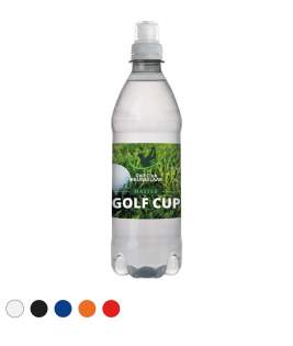 500 ml bronwater in een flesje van 100% gerecycled plastic (R-PET), met sportdop, statiegeld binnen Nederland 0,15 €
