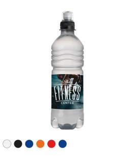 500 ml bronwater in een geribbled flesje van 100% gerecycled plastic (R-PET), met sportdop, statiegeld binnen Nederland 0,15 €