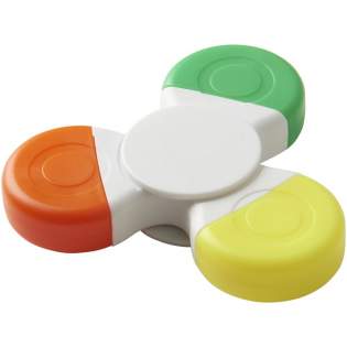 Multifunctional pocket size give-away that is perfect for reducing stress, anxiety and boredom. Functions as a highlighter in colours yellow, orange and green. Simply place between index finger and thumb area and spin. Acts as a self-soothing device for users with attention disorders, anxiety and more. Just start spinning!.