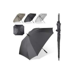 Travel in style with this large and luxurious umbrella. It's striking square design creates a larger surface and is big enough for two persons. The frame opens automatically, is full fibreglass and wind proof. It's easy to take along with the handy sleeve with shoulder strap.