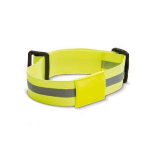 Fluoriserende elastische armband met bedrukkingsmogelijkheden op de aangehechte clip. Armband beschikt over reflecterende patronen en is verstelbaar. EN13356 gecertificeerd. 