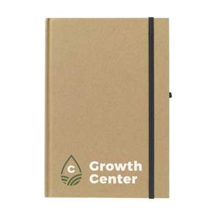 Environmentally friendly, A5 size notebook made of recycled material. With approx. 80 sheets of FSC certified, cream-coloured, lined paper (70 g/m²), handy pen loop and elastic closure.