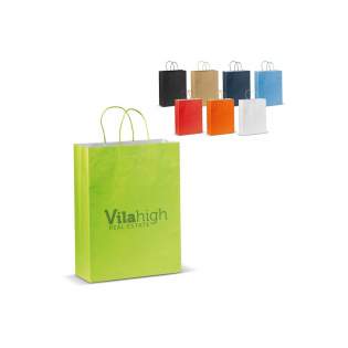 Large sized matt paper carrier bag with handles which are made of turned paper. The bag has an ecological look. Suitable as giftbag or a bag for presents. FSC certified.