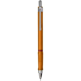 Click action mechanical pencil for dynamic writing and sketching. Features a metal mechanism with retractable lead feed. Triangular grip for relaxed feel. Retractable tip and loaded with High-Polymer 2B leads. Nib size: 0.5mm.