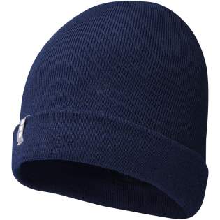 Sustainable promotional headwear. Single layer beanie with double folded edge. Branded loop label. Polylana® fiber is the low-impact alternative to 100% acrylic and wool fibers, saving water, energy and reducing CO2 emission during the production and dyeing process. Comparing with acrylic fiber, for each Polylana® fiber beanie the following impact savings are realized: 2.77 liter water, 5.16 MJ energy and 0.06 kg GhG (CO2). Impact savings are based on validated Life Cycle Assessment (LCA) data.